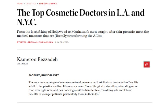 Screenshot from The Hollywood Reporter article 'The Top Cosmetic Doctors in L.A. and N.Y.C.'